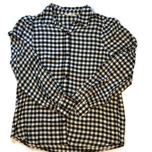 BEACHLUNCHLOUNGE Women's Gingham Check Flannel Shirt Black/Cream Size Medium